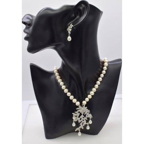 One set freshwater pearl near round 9-10mm necklace earrings 18inch wholesale bead discount gift hot