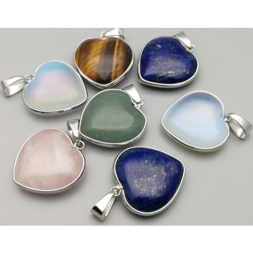 Wholesale 10pcs/lot natural rainbow stone 25mm silvers rim heart shape pendants Connector for jewelry making free shipping