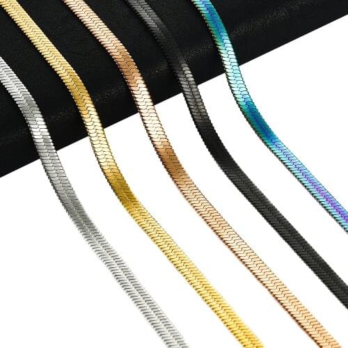 New Arrival Width 2/3/4/5mm Women Flat Gold Stainless Steel Necklace Vintage Chain Necklace for Women Stainless Steel Jewelry