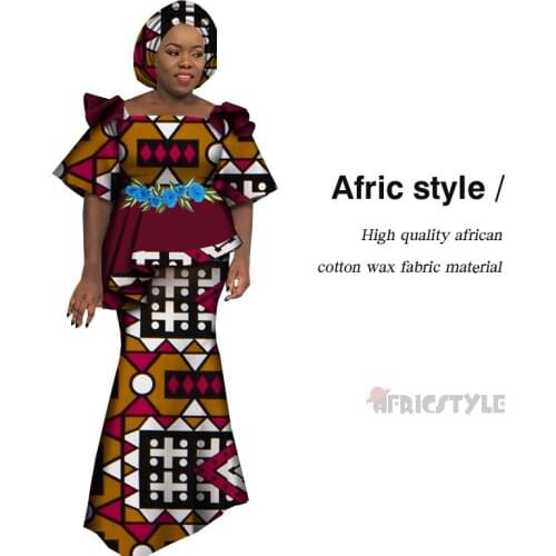 2020 African Women Dress Wrap Hip Skirt Womens Clothing + Scarf 2-piece Party clothes WY7060