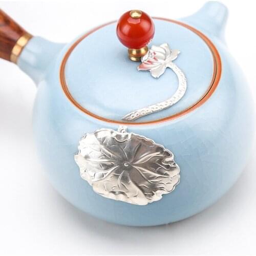 Ru Kiln Side Handmade Silver Inlaid Teapot Split Ru Porcelain Single Pot Chicken Wing Wood Japanese Tea Maker Kung Fu Tea Set