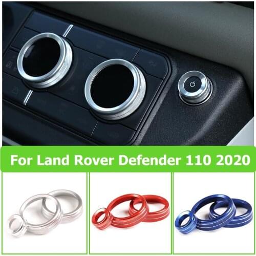 Aluminum Alloy Silver/Red/ Blue Car Air Conditioning Knobs Audio Circle Trim For Land Rover Defender 110 2020 Car Accessories