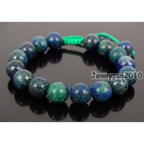 Handmade 10mm Adjustable Natural Lapis Lazuli Chrysocolla Gems Stone Round Beads Bracelet Healing Reiki 5 Strands/Pack
