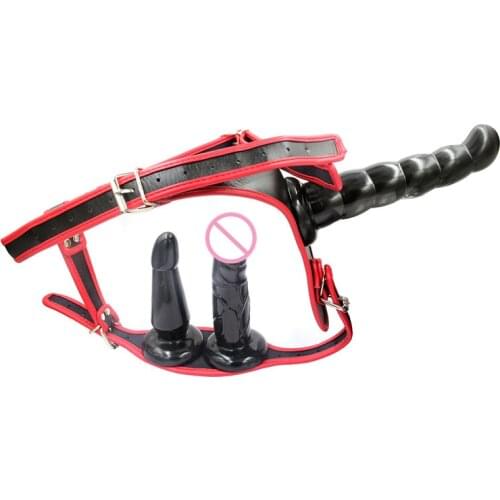 Lesbian Sex Toy Three Dildo With Harness Strapon Penis Anal Plug For Couple Chastity Belt Strap-on Dildo Adult Women Sex Shop