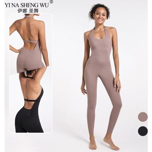 Backless Sexy Yoga Set Hight Elastic Naked-Feel Women Jumpsuit One Piece Sport Set Gym Run Fitness Sleeveless Sportswear Suit
