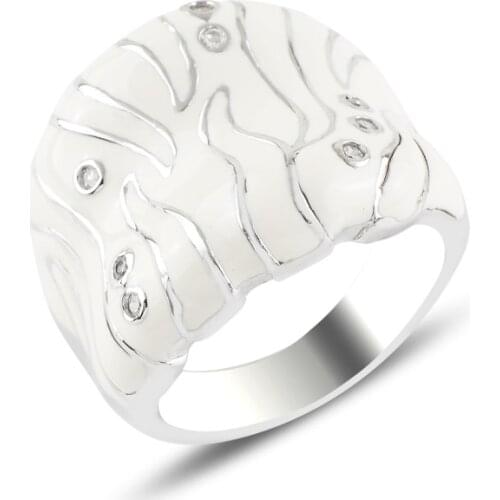 Silver 925 Sterling Enamel & Zircon Crystal Ring