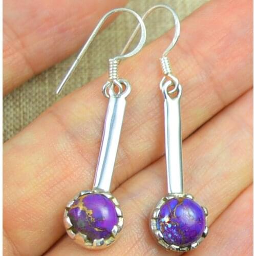 LoveGem Genuine Purple Copper Turquoise EARRINGS 925 Sterling Silver, 42.5 mm, KE0096