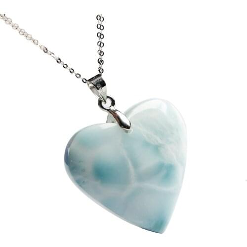 Blue Natural Larimar Pendant Necklace Heart Shape Bead Water Pattern Gems Natural Stone Pendant Suspension 26*28*8mm