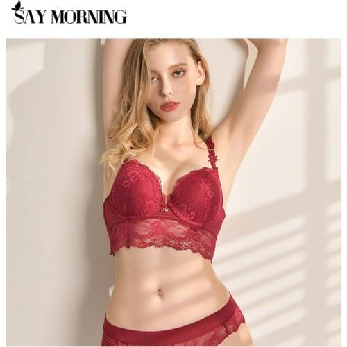 SAY MORNING Hot Sale Push-Up Lace Underwear Sexy Lace Floral Lingerie Set 3/4 Cup Bra Panties Sets Embroidery Women Intimates