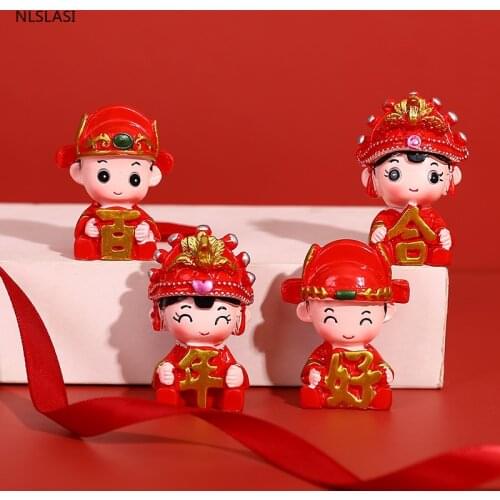 Chinese Style Bainianhaohe Wedding Doll Resin Statue Home Decor Bedroom Table Decorations Ornaments Wedding Gifts Resin Charms
