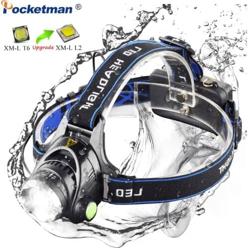 LED headlamp fishing headlight T6/L2 3-Modes Zoomable lamp Waterproof Head Torch flashlight Head lamp by 18650 battery