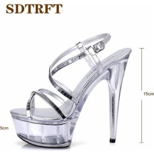 SDTRFT Plus:34-43 44 45 46 SUMMER Stilettos zapatos mujer Sliver Cross-strap sandals 15cm thin heels platform shoes woman pumps
