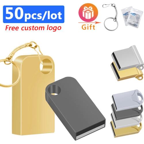 50pcs/lot Waterproof mini USB Flash drive 2.0 128GB 64GB 32GB 16GB 8GB Pendrive metal u disk memoria cel usb stick free logo