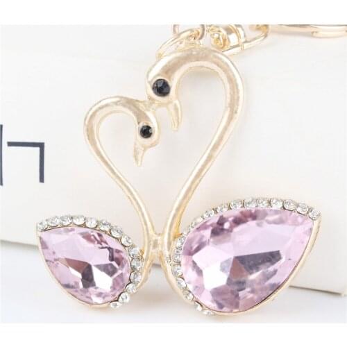 Swan Lover Pendant Charm Rhinestone Crystal Purse Bag Keyring Key Chain Accessories Wedding Party Gift