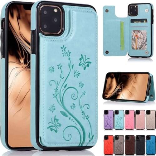 Fall Prevention Case For IPhone5 5S 6S 7Plus 8 8Plus X XS XR XSMax 11Pro SE2020 12Mini/ProMax Butterfly Embossed Color Leather