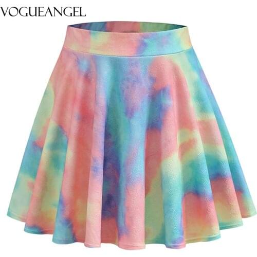 Sexy Women Tie Dye Pleated Skirt Summer High Elastic Waist Chic A Line Ladies Pink Mini Skirt Girls Dance Skirt Big Wing Skirts