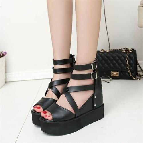 Womens shoes tide spring and summer sponge cake bottom slope with thick bottom 11cm fish mouth platform heel Roman shoes
