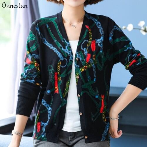 Print Female Cardigan Korean Fashion Spring Autumn High Quality Sweater Women Clothing Long Sleeve Top Soft Cardigans