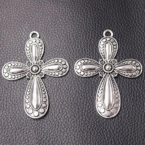 2pcs Silver Plated Large Jesus Christ Holy Crosses Pendant Religious Necklace DIY Charms Jewelry Handicraft Making 72*53mm A2266