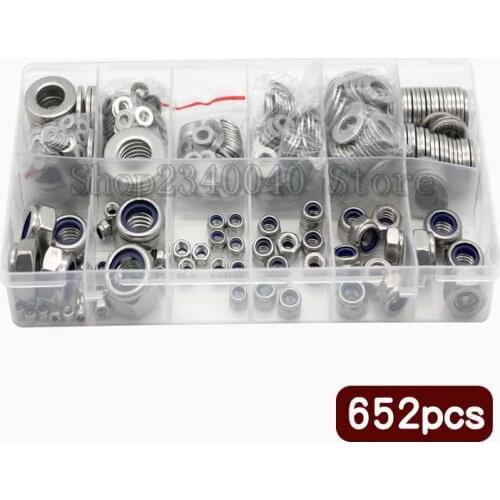 321pcs Nylon Lock Nut 304 Stainless Steel M2 M2.5 M3 M4 M5 M6 M8 M10 M12 Hex Hexagon Self locking Nut Assortment Kit