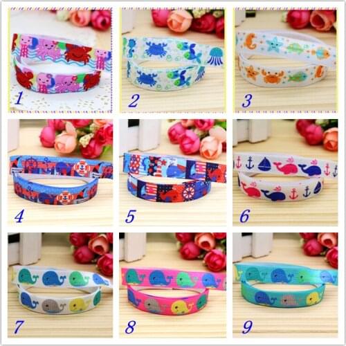 5/8'' Free shipping Fold Elastic FOE navy sea animals whale printed headband headwear hairband diy decoration wholesale OEM S70