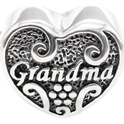 925 Sterling Silver Heart Shape Charm Fit Original Pandora Charms Bracelet Necklace for Grandma Family Jewelry Making