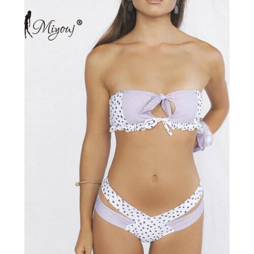 Miyouj Ruffle Bikini Off Shoulder Floral Swimsuit Bandage Bow Swimwear Push Up Biquini Feminino Bathing Suit Women Bikini Set