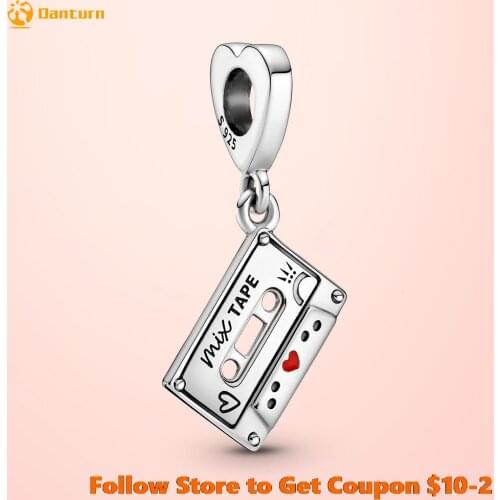 Danturn 925 Sterling Silver Pendant Vintage Cassette fit Original Pandora Bracelets for Women Jewelry Gift