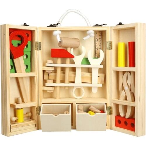 Wooden DIY portable multifunctional simulation toolbox set combination childrens educational play house disassembly toys