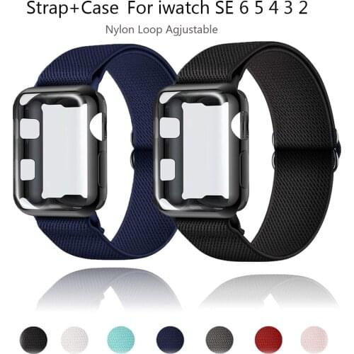 Elastic Strap+Protect Case for Apple Watch SE 6 5/44mm 42mm Nylon Loop Adjustment bracelet iwatch 3 2/40mm 38mm Scrunchie belt