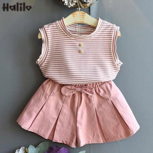 Halilo Toddler Girl Two Piece Set Sleeveless Striped Vest + Shorts Pants 2pcs Children Clothing Girls Summer Outfits