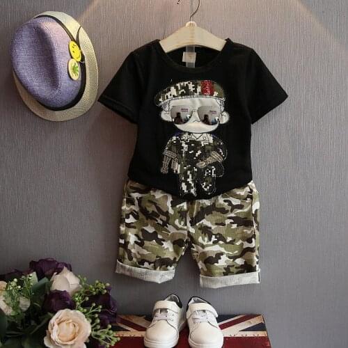 Camouflage Soldier Childrens Wear Short Sleeve T-shirt + Shorts Set for Kids Boys Fashion Running Sets Sport Suit Summer