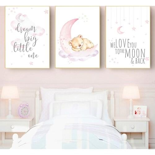 Nursery Canvas Painting Nordic Poster Moon Star Wall Art Print Bear Paintings Cloud Wall Pictures Baby Kids Bedroom Decoration
