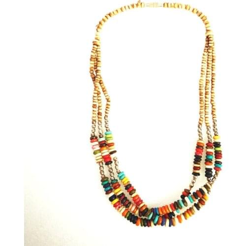 Tibetan Necklace Colorful Yak Bone Multi Statement Mini Bead Necklace18 inches for Girls TNL322