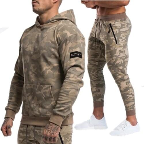 Sportsuits Set Men 2020 Brand Fitness Suits autumn Men Set Long Sleeve Camouflage Hoodies+Pants Gyms Casual Sportswear Suit