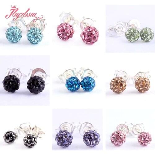 4mm Round CZ Rhinestones Crystal Pave Clay Ball Stone Beads Tibetan Silver Fashion Earring For Woman Christmas Gift 1 Pair