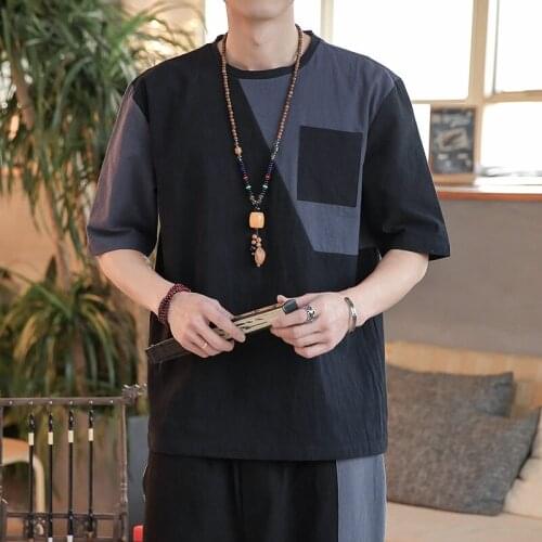 Summer 2021 Patchwork Tops Traditional Chinese Clothing For Men Vintage Shirts Cotton Linen Tang Suit Kung Fu Clothes KK3611