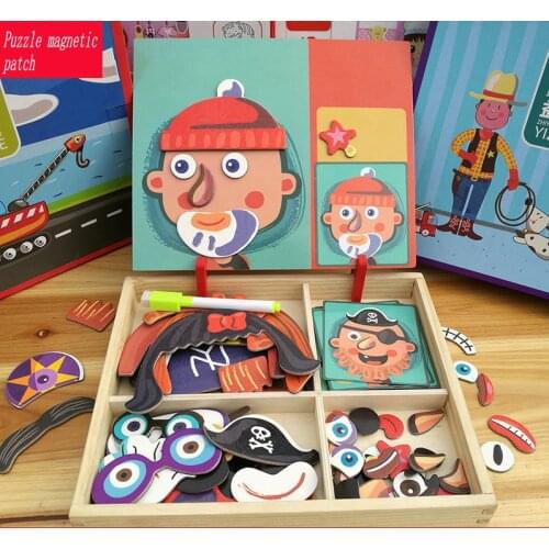 Magnetic puzzle of childrens magnetic collage of wood, boys and girls, baby girls' picture board, baby building and Yizi toys 2