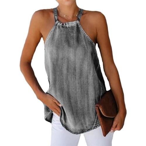 2020 O- Neck Denim Sleeveless Tank Top Womens Female Fitness Vest Ladies Sexy Summer Tops Waistcoat Top