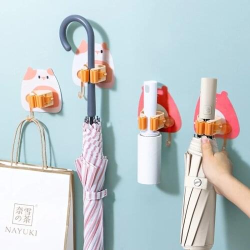 Cartoon No Punch Mop Clip Home Organizer Storage Plastic Wall Mount Cute Cartoon Strong Seamless Mop Chuck Cute Hook
