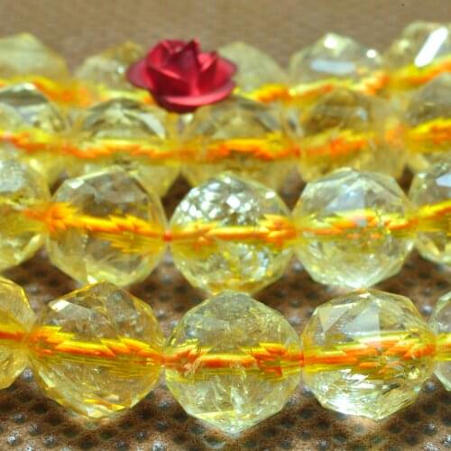 Natural Yellow Citrine Diamond Faceted Round Loose Beads Wholesale Gemstone Semi Precious Stone Bracelet Necklace Jewelry Making