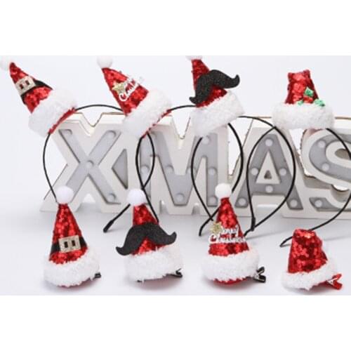 New Christmas Hat Headband Hot Christmas Sequin Headband Santa Xmas Party Decor Double Hair Band Clasp Head Hoop Hair Jewelry