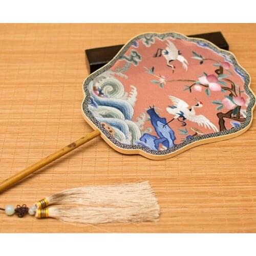 Personalized Fine Hand Embroidery Bamboo Handle Fan Wedding Gift Chinese Natural Silk Hand Fan Costume Dance Show Table Ornament