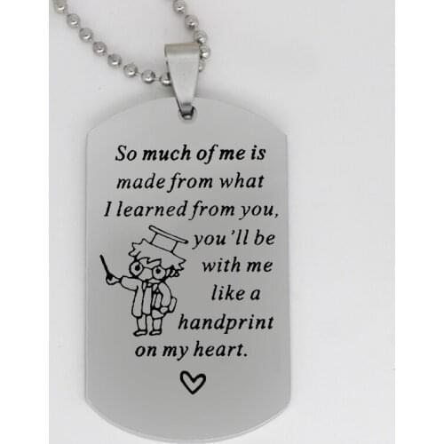 Ufine jewelry Teacher gift pendant army card SO much of me is made from what I learned.. stainless steel Customed necklace N4071