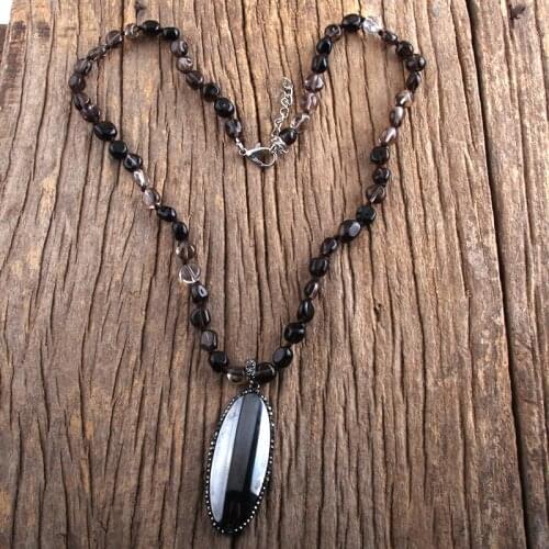 RH Fashion Boho Jewelry Random Shape Natural Stones Crystal Pave Hematite Dorp Necklaces Women Bohemia Necklace