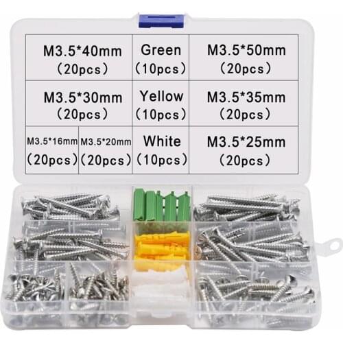 Zinc Plated Phillips Countersunk Flat Head Self-tapping Screw M3.5 Wood Screw 170Pcs/Set