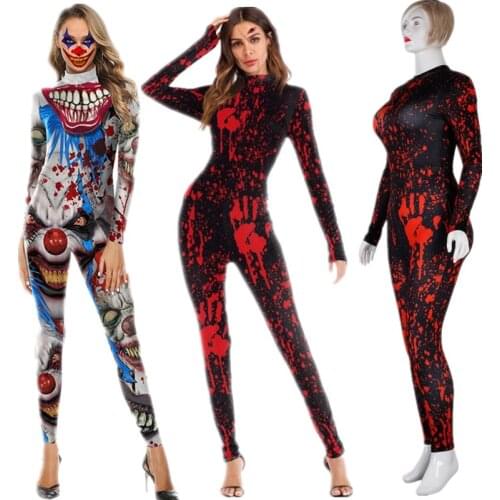 Pennywise Clown Sexy Scary Slim Jumpsuit Catsuit Cosplay Costumes Zentai Women Bodysuit Fancy Clothes Halloween Tights
