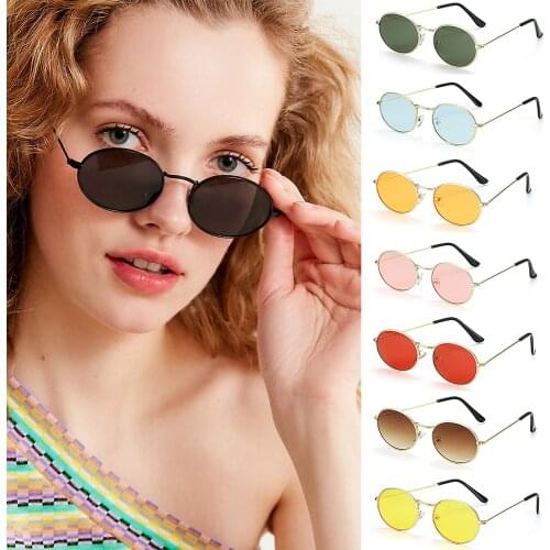 Hot Fashion Oval Sunglasses Gold Silver Frame Retro Gradient Mirror Glasses Festival 400UV Eyeglasses Car Motorcycle Accessories