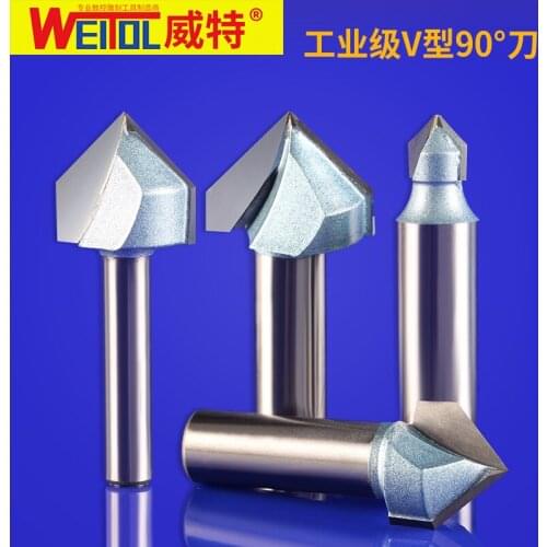 Weitol 2pcs 1/2 or 1/4 inch CNC router bits for wood tungsten carbide V groove bit 90 degree woodworking tools