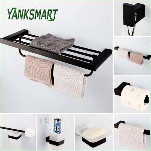 YANKSMART 304 Stainless Steel Bathroom Accessories Set Black Matte Paper Holder Toothbrush Holder Toilet Brush Bathroom Hardware